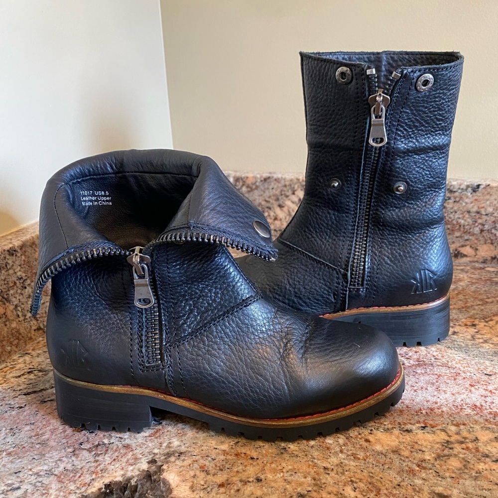 Black Leather Combat/Moto Boots